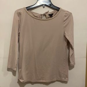 Ann Taylor Petite lite pink 3/4 Sleeve dress shirt embellished sea pearls